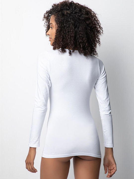 Women's long-sleeved lycra bodysuit with open neckline, white, 1 piece