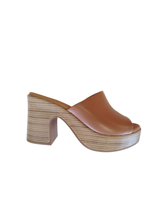 Ragazza Heel Leather Mules Tabac Brown