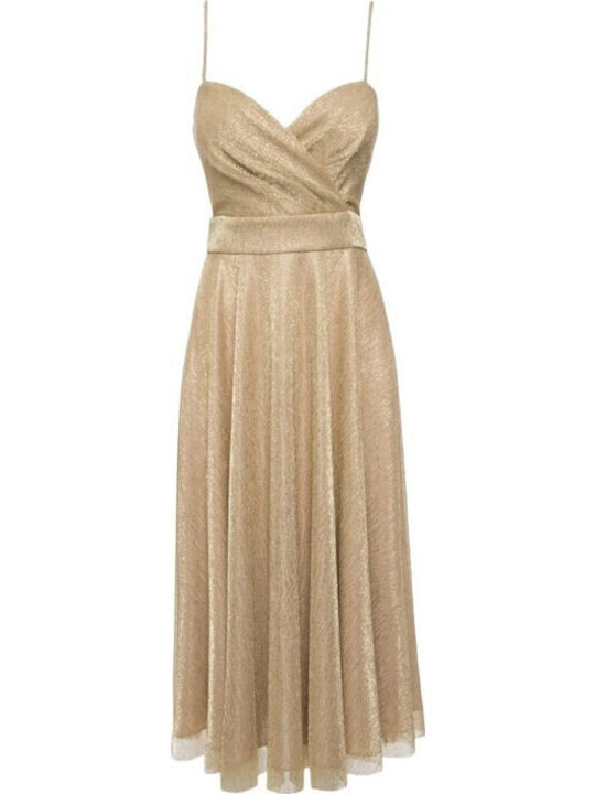 Summer Midi Evening Dress Wrap Gold