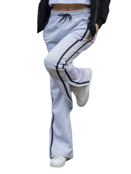 Pantaloni de Trening Gri Deschis cu Talie Înaltă și Despicături la Tiv Cod del36