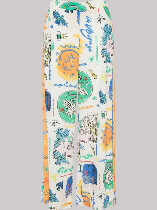 Women's High-waisted Fabric Trousers with Elastic in Regular Fit White