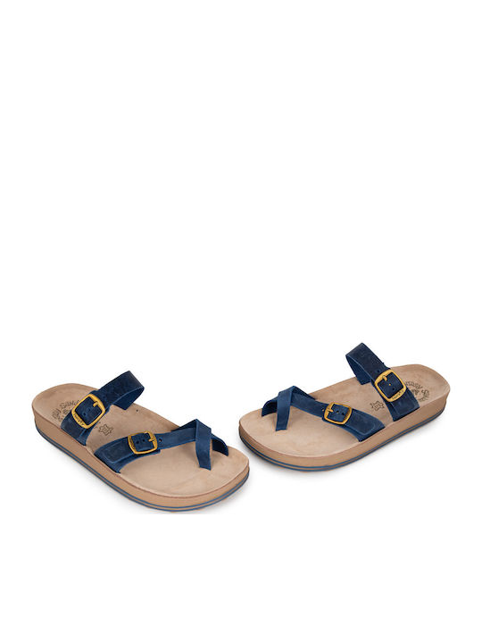 Fantasy Leather Women's Flat Sandals in Blue Color