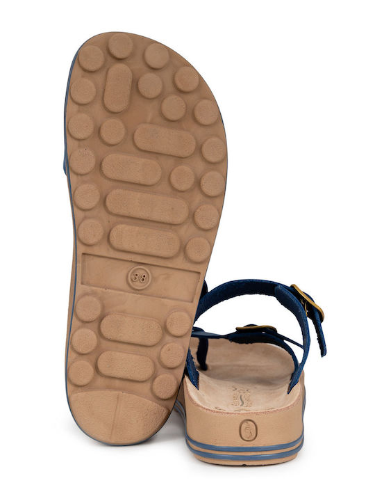 Fantasy Leather Women's Flat Sandals in Blue Color