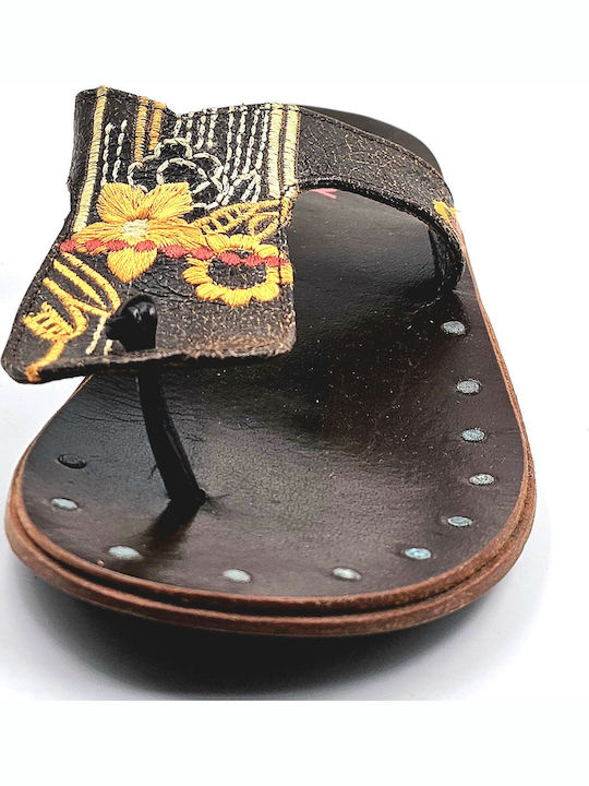 Roxy Xuwsl463/cho Chocolate Agra Women's Sandals Leather Wooden Sole Brown Sandals Embroidery