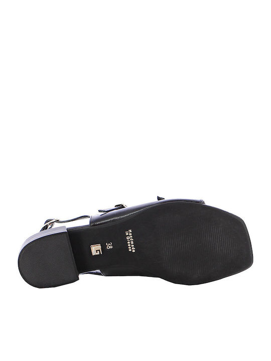 Leder Damen Sandalen mit niedrigem Absatz in Schwarz Farbe