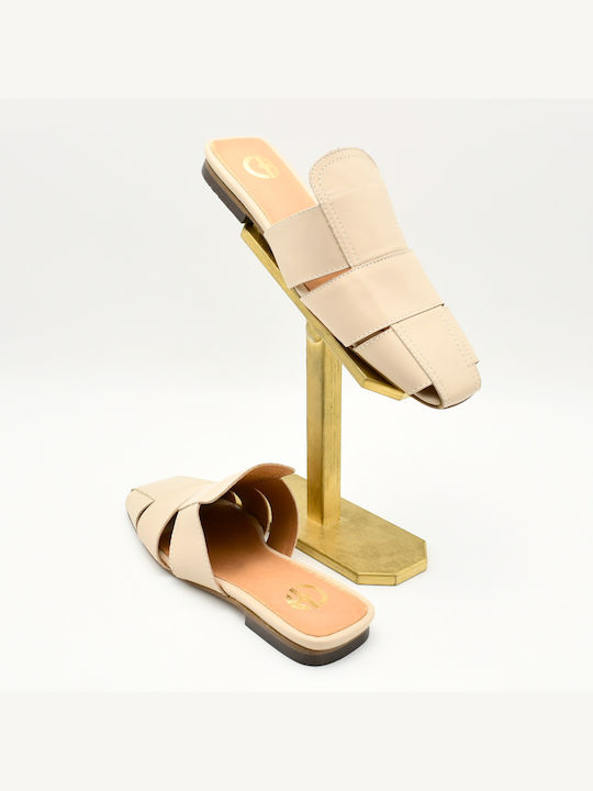 Chaniotakis Heel Leather Mules Beige