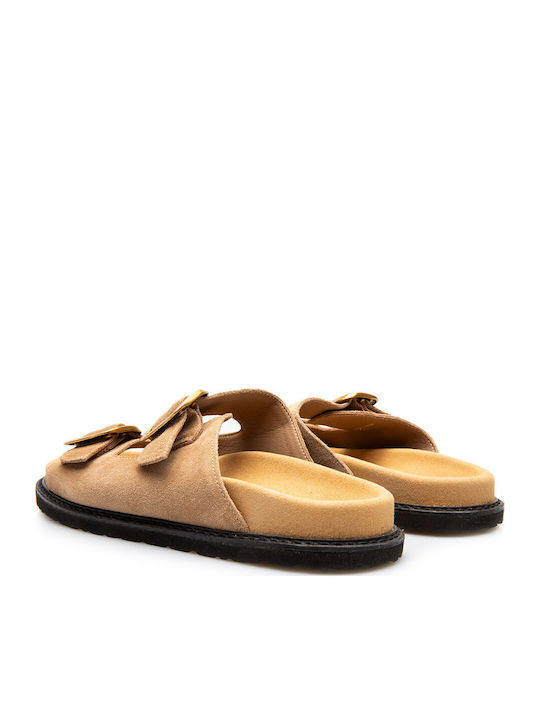 Leder Flache Sandalen für Damen in Braun Farbe