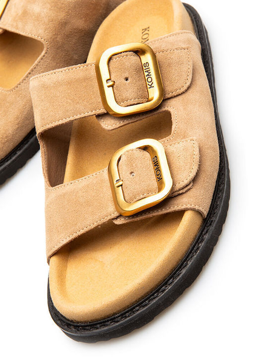 Leder Flache Sandalen für Damen in Braun Farbe