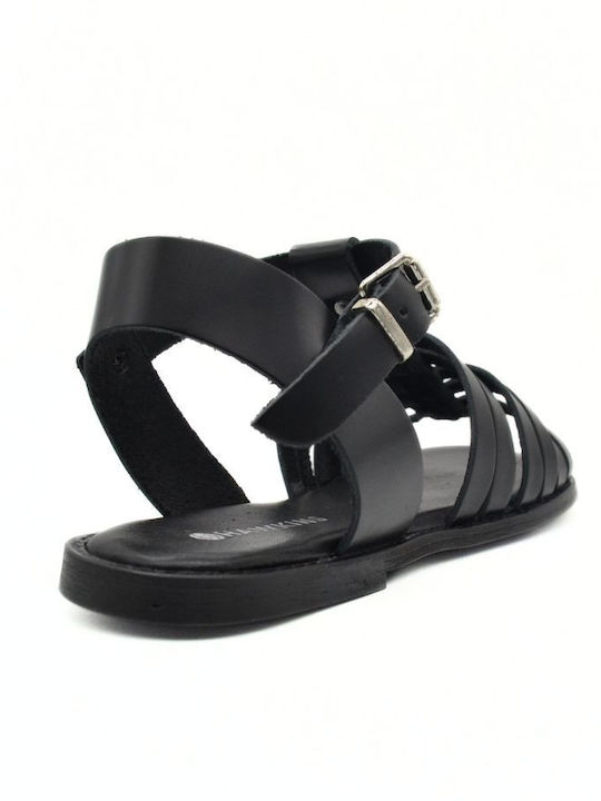 Hawkins Premium Leather Women's Flat Sandals with Strap in Black Color