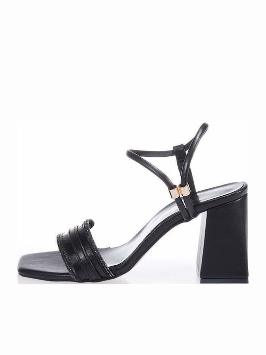 Leder Sandalen mit Strass Schwarz