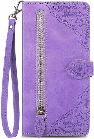 Flower Zipper Brieftasche Lila (Xiaomi 14 Ultra)