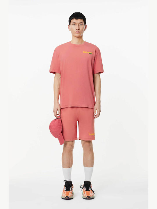 Lacoste Print T-shirt Bărbătesc cu Mânecă Scurtă Coral