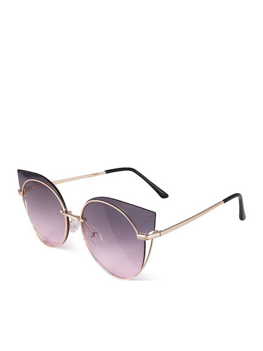 V-store Sunglasses Ροζ Χρυσά with Metal Frame & Purple Lens
