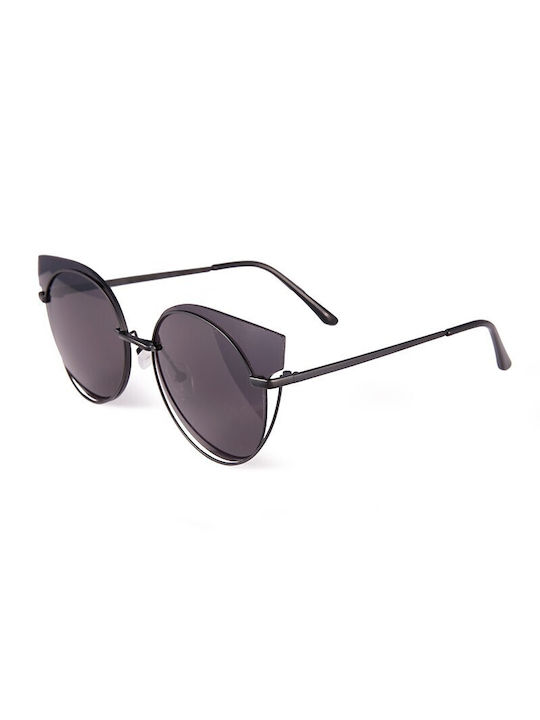 V-store Women's Sunglasses with Black Metal Frame and Black Lens 5988