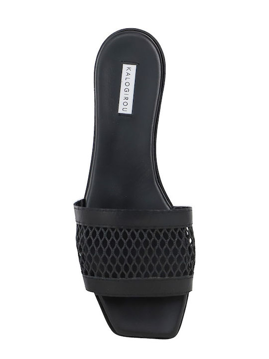 Leder Flache Sandalen für Damen in Schwarz Farbe