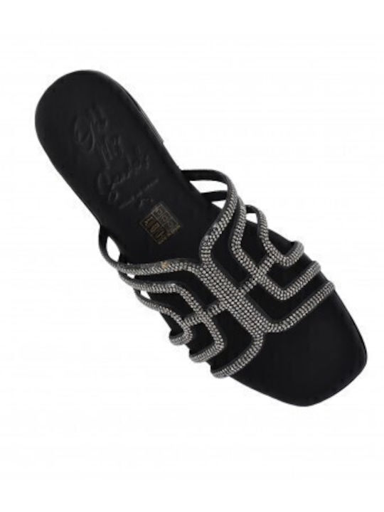 Leder Flache Sandalen für Damen in Schwarz Farbe