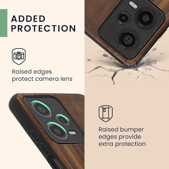 KWmobile Navigational Compass Umschlag Rückseite Hölzern Mother of Pearl - Dark Brown (Redmi Note 12 Pro / Poco X5 Pro)