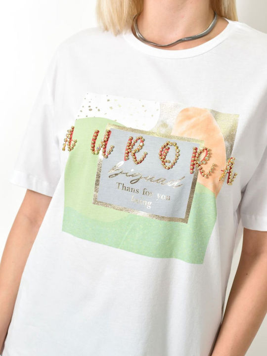 Γυναικείο T-shirt Στρας Aurora Λευκό 23963
