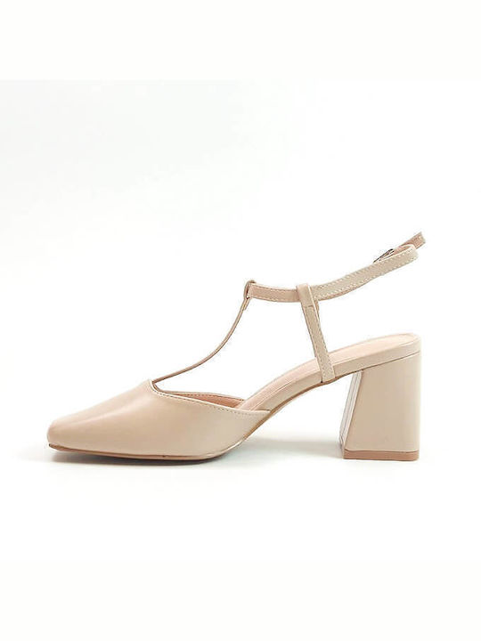 Diamantique Beige Heels with Strap