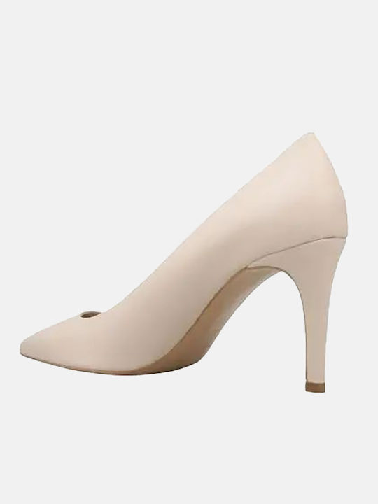 Leder Pumps mit hohem Absatz cream