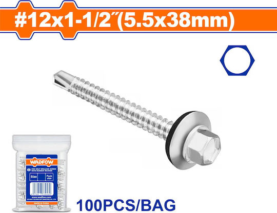 Wadfow Self-Piercing Sheet Metal Screw Hexagon Galvanized with Diameter M5.5 and Length 38mm 100pcs