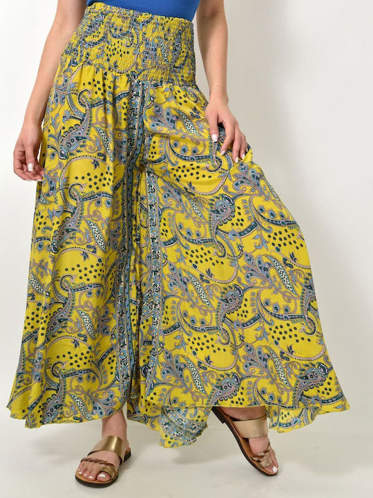 Boho Trousers with Pleated Waistband Yellow 23900