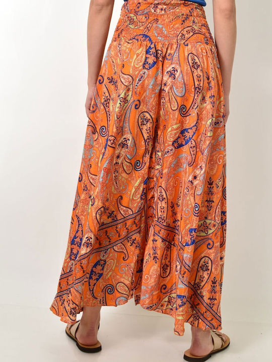 Boho Trousers with Ruched Waistband Orange 23907