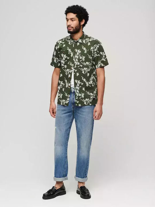 D3 Ovin Cu mânecă scurtă In Cămașă Floral Olive