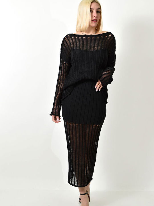 Διάτρητο Πλεκτό Βαμβακερό Σετ Μαύρο 23541