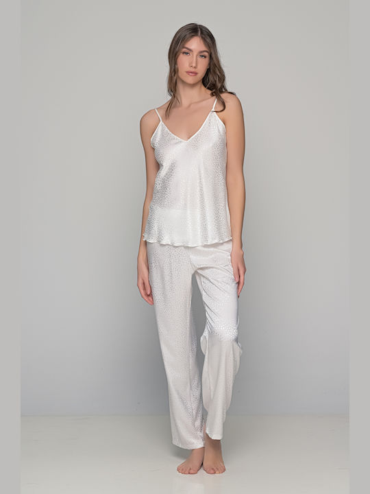 Bridal Satin Jacquard Ivory White Women's Pyjamas Milenabyparis 49386