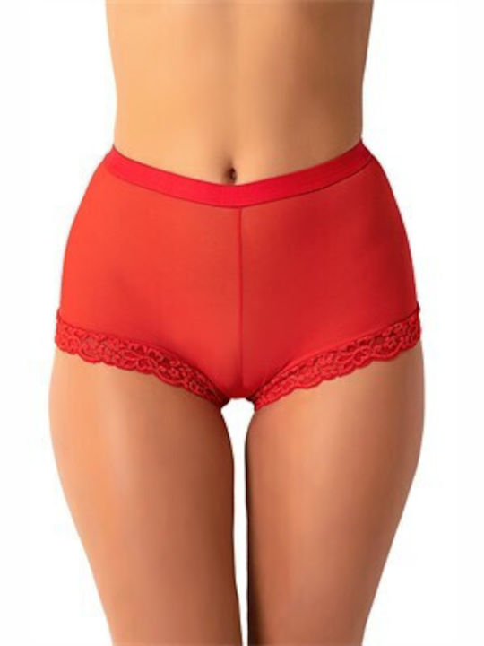 Damen Brief Style Shorts Transparenter Tüll Spitzenbesatz Rot 1 Stück Rot