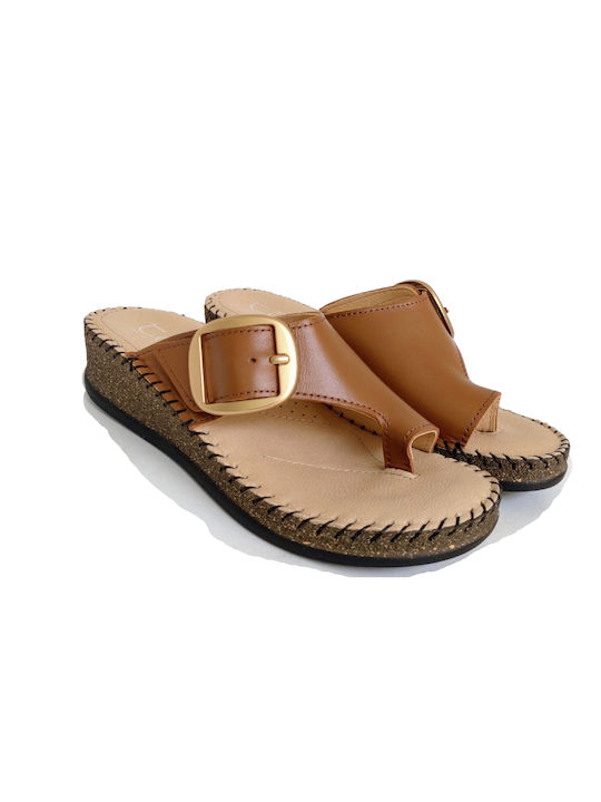 Tatoo Leder Damen Flache Sandalen Flatforms in Tabac Braun Farbe