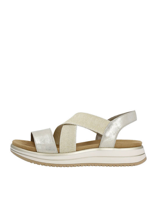 Leder Flache Sandalen für Damen Anatomisch in Beige Farbe