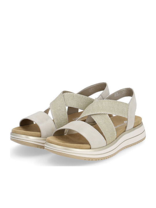Leder Flache Sandalen für Damen Anatomisch in Beige Farbe