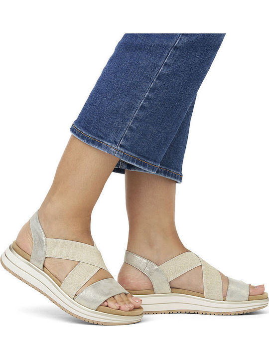 Leder Flache Sandalen für Damen Anatomisch in Beige Farbe