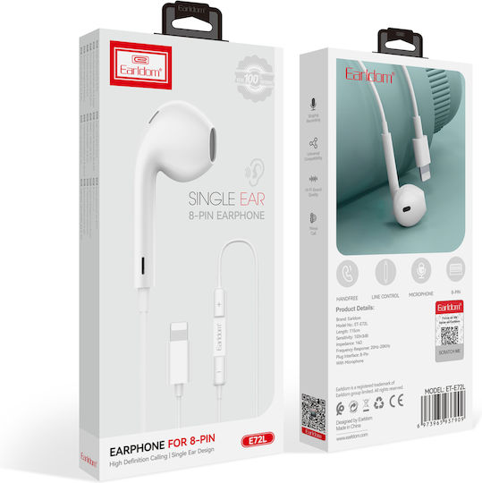 Earldom Et-e72l In-ear Handsfree Ακουστικά με Βύσμα Lightning Λευκό
