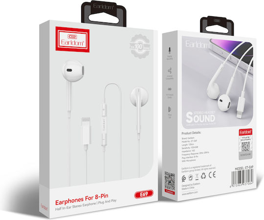 Earldom Et-e69 In-ear Handsfree Ακουστικά με Βύσμα Lightning Λευκό