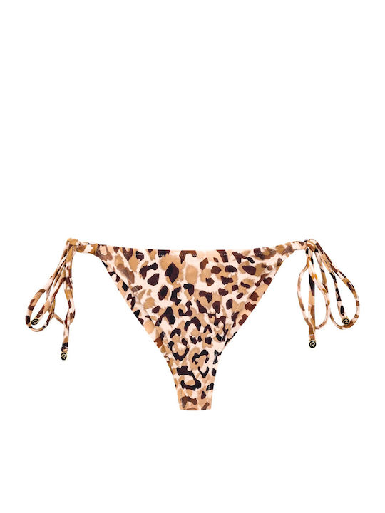 Rio De Sol 1981121356 Bikini Slip με Κορδονάκια Animal Print
