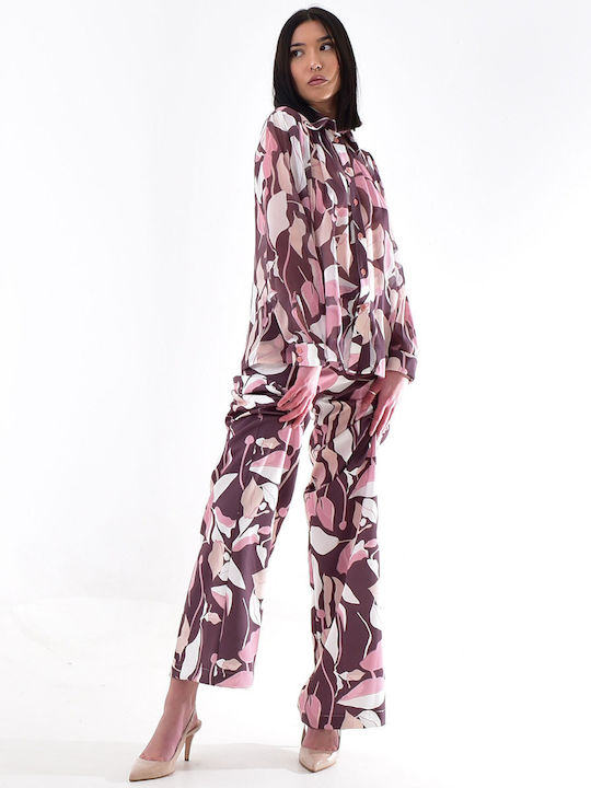 Dama Tesatura Pantaloni Floral Violet