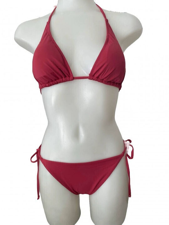 Women's Bikini Set Modern Ocean 1096-49 Triangle Top Tie Side Bottom Dark Pink