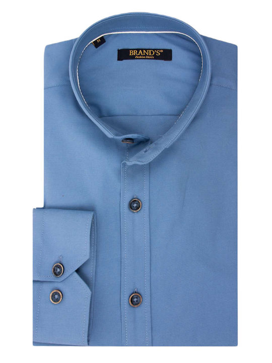 Men's Slim Fit Mao Collar Shirt Blue Brand's