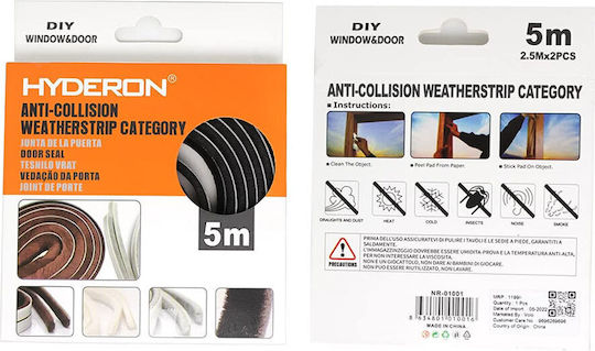 Hyderon Foam Self-Adhesive Tape Draft Stopper Window / Door with Brush in Black Color 2m