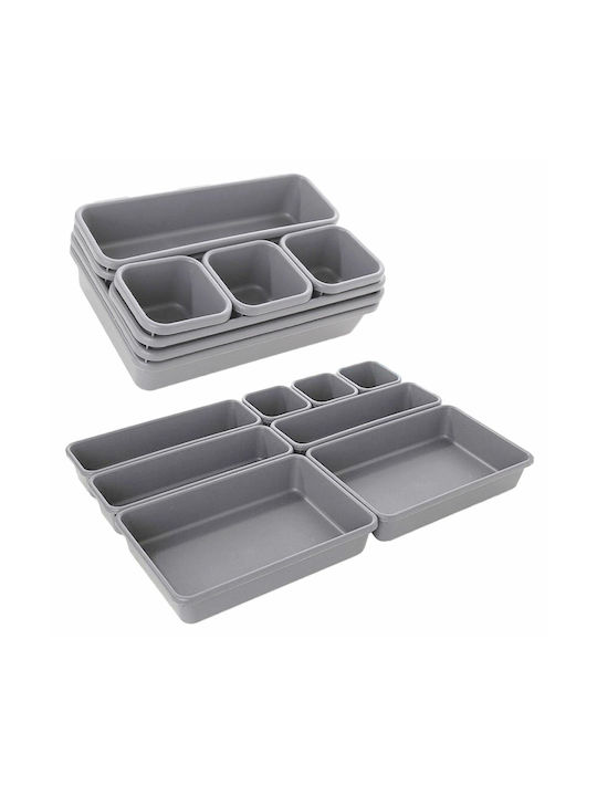 Set organizator sertar Zola din plastic, 8 cutii de dimensiuni diferite, gri