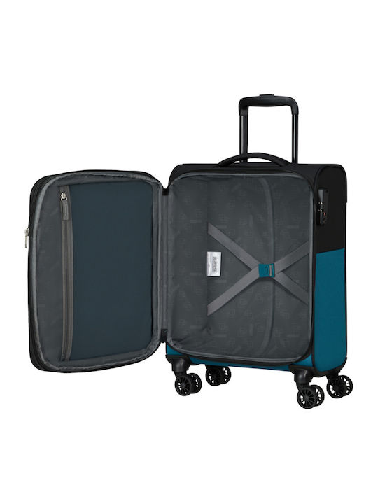 American Tourister Spinner Cabin Travel Suitcase Fabric Black - Blue with 4 Wheels Height 55cm 150910-2642