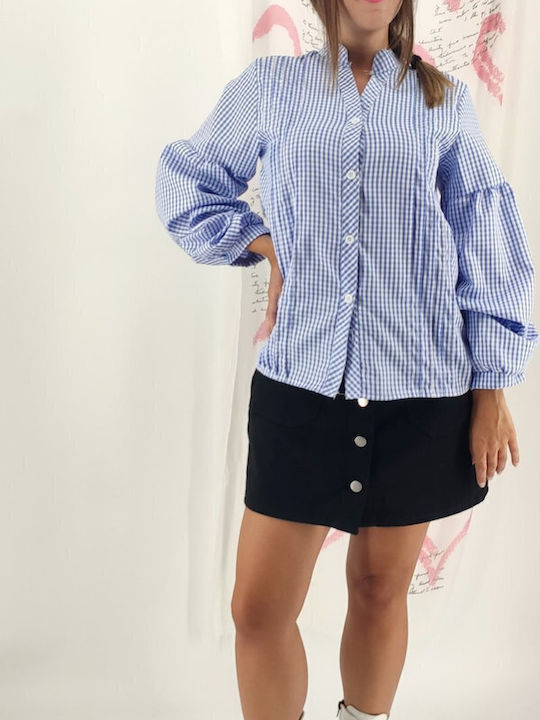 Women's Checked Long Sleeve Shirt Blue