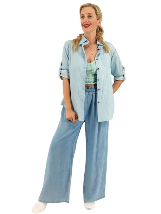 Women's Denim Long Sleeve Shirt Blue