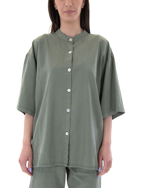 Black n Black Women's Linen Short Sleeve Shirt Khaki