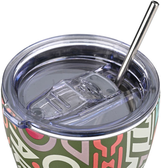 Estia Coffee Mug Save The Aegean Glass Thermos Stainless Steel BPA Free 350ml Geovivid with Straw