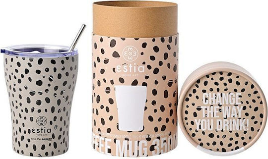 Estia Coffee Mug Save The Aegean Recyclable Thermos Stainless Steel BPA Free 350ml Leopard Taupe with Straw