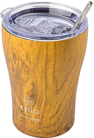 Estia Coffee Mug Save The Aegean Recyclable Glass Thermos Stainless Steel BPA Free 350ml Sekoya with Straw